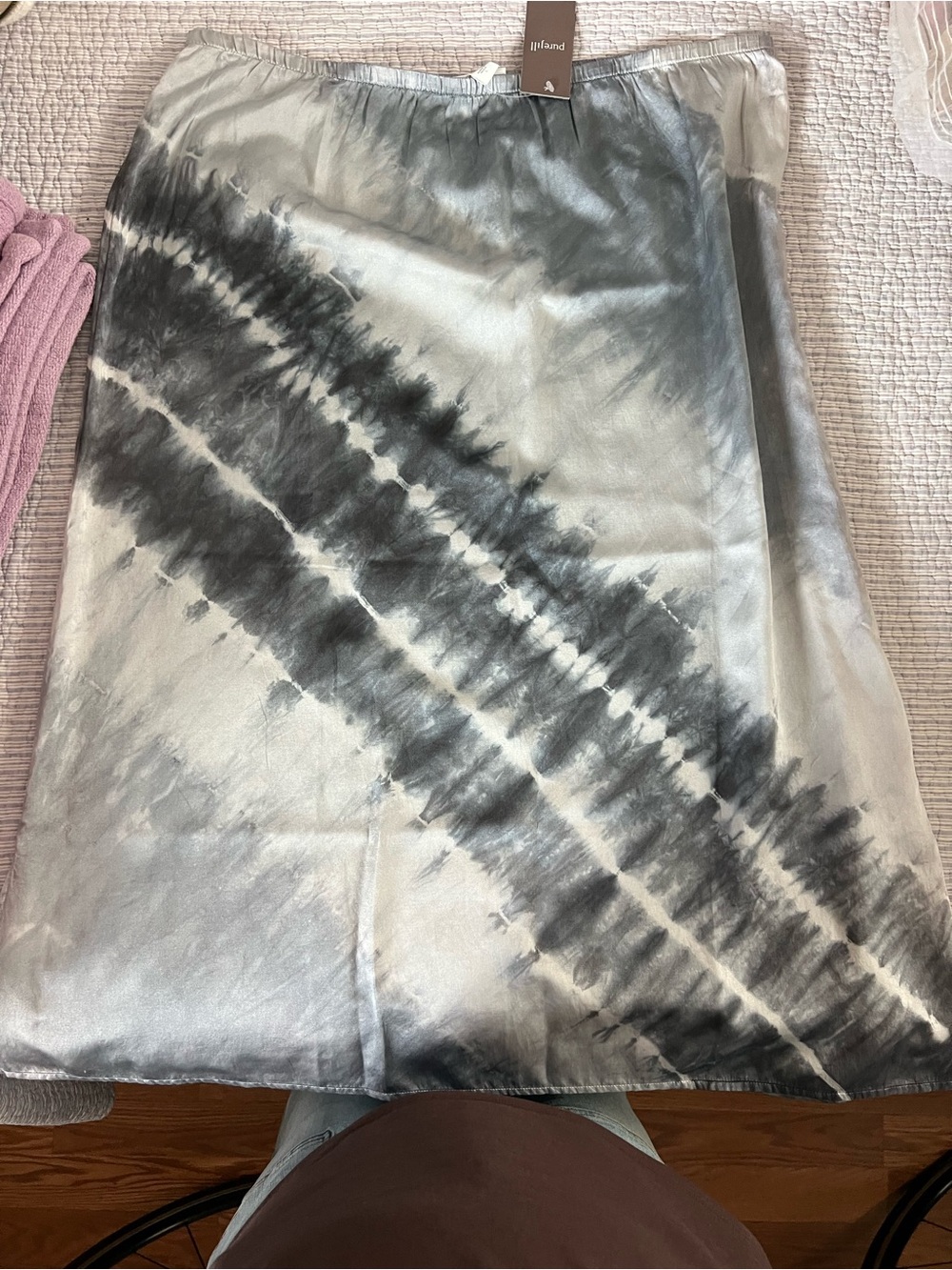 J.Jill Pure Jill Silk/Cotton Tie-Dye Midi Skirt in Gray and White